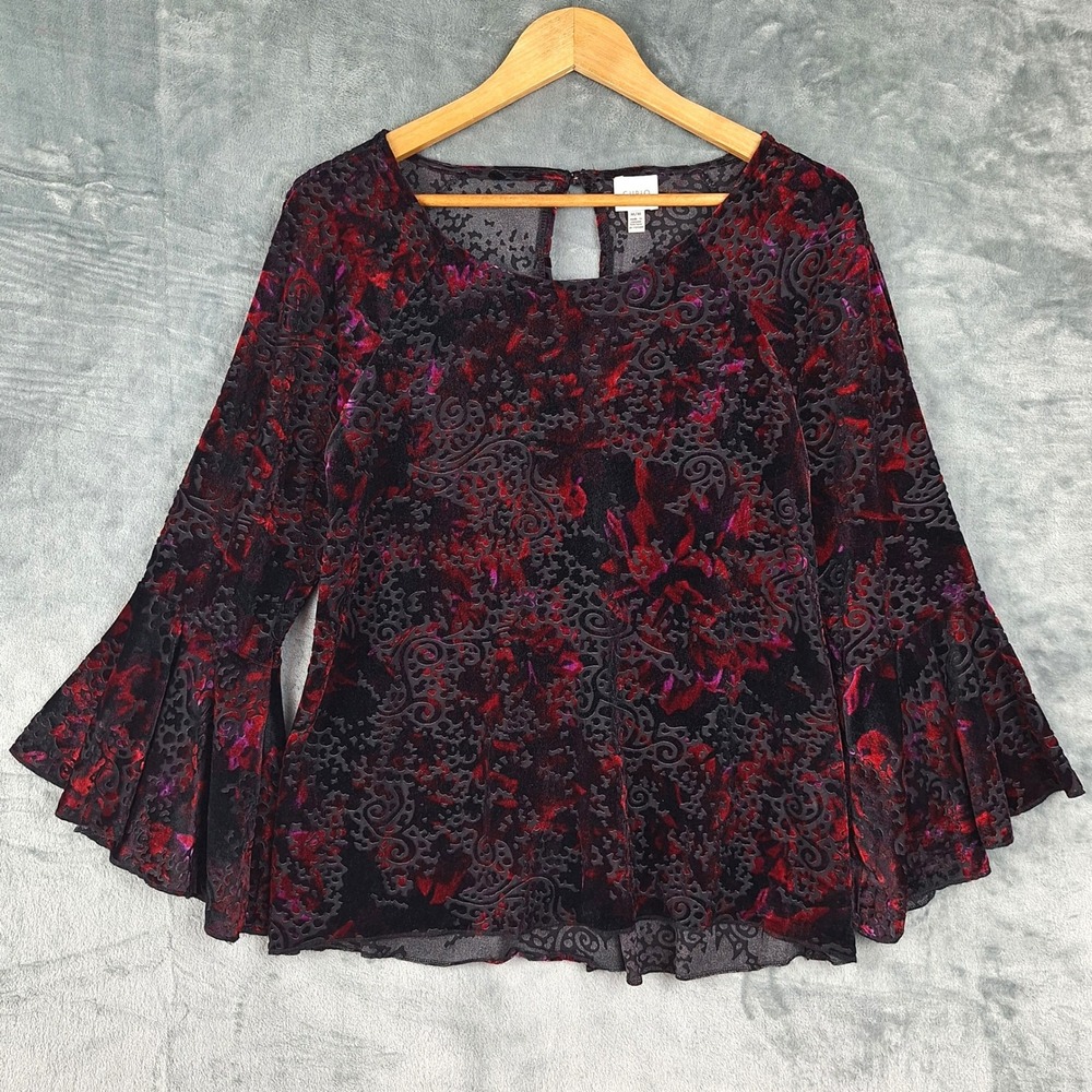 Womens Top Medium Velvet Burnout Whimsigoth Fairy Grunge Witchy Floral Dark Vamp